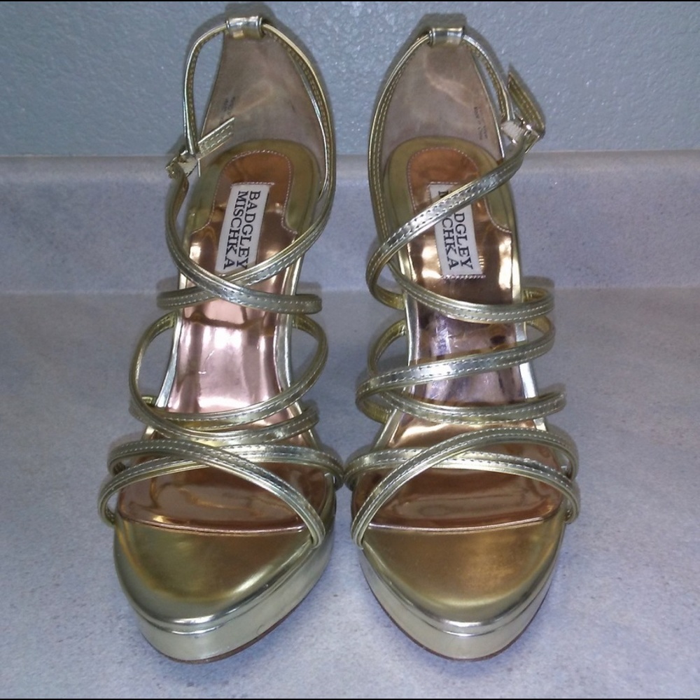 Badgley Mischka Gold Strappy Stiletto Size 7